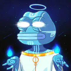 Blue Pepe Angel with Halo and Flames