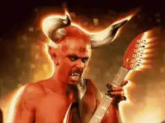 Red devil playing electric guitar