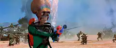 Alien laser gun soldier turns to skeleton