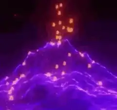 purple lava lamp with orange bubbles