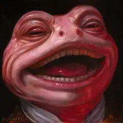 Pink grotesque laughing face
