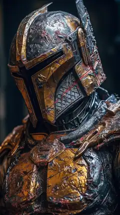 The Mandalorian in battle-worn armor