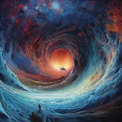 figure watching cosmic vortex with camel