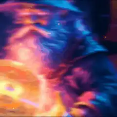 Wizard conjuring burning bitcoin