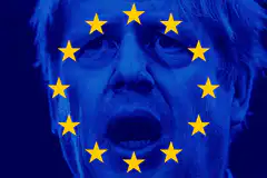Boris Johnson with EU flag stars