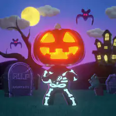 Dancing pumpkin head skeleton
