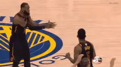 LeBron James gestures at J.R. Smith