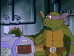 Donatello uses defibrillator on skeleton