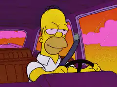 Homer Simpson smirking while driving