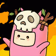 Pink character with skull head
