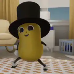 Peanut character dancing in top hat
