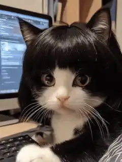 Cat with human hair wig