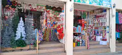 colorful christmas shop exterior
