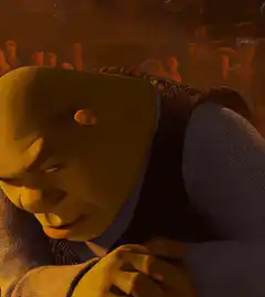Shrek smirking in a tavern