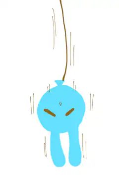 blue blob hanging from string