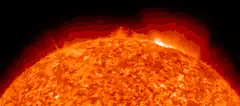Solar flare erupting from the sun