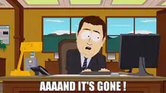 Man at desk says AAAAND IT'S GONE