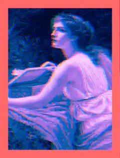 Glitchy woman reading book