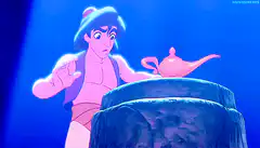 Aladdin touches the magic lamp