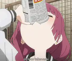anime girl drinking from can