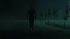 Man shooting fire beams from eyes