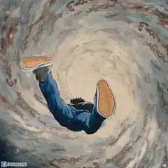 Person falling into a swirling vortex