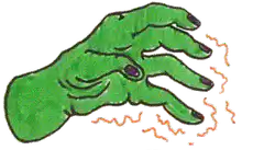 Green zombie hand with ring