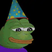 Sad Pepe with Party Hat and Laser Lights