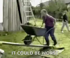 Man falls into wheelbarrow