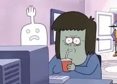 Marceline drinking soda with ghost behind