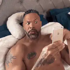 Man scrolling phone in bed and outside