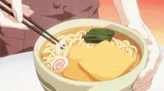 Anime character eating ramen with chopsticks