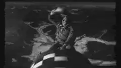 Man riding a shark in black and white