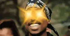 Tupac with glowing star eyes