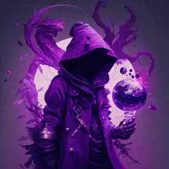 purple hooded wizard with crystal ball