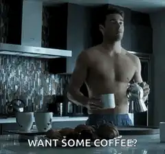Shirtless man pouring coffee