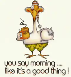 Tired bird with coffee and pillow