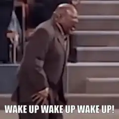 Bald man yelling wake up