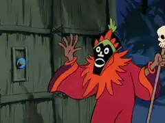 Black Face character with skull staff