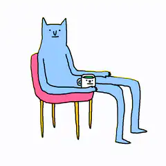 blue cat slurping coffee