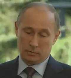 Vladimir Putin blinking and looking down