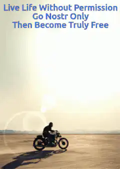 Motorcyclist in desert with Nostr text