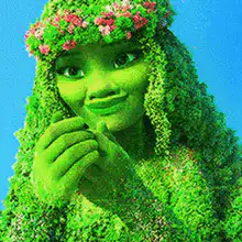 Green flower woman exploding into petals