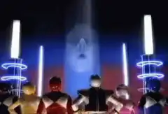Power Rangers watching Zedd's hologram