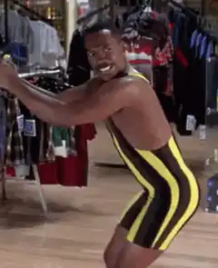 Kevin Hart in yellow and black swimsuit