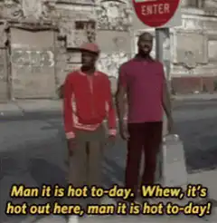 Two men complaining about the hot weather