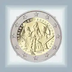 Euro coin peeling away to reveal Liberté meme