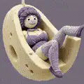 purple doll in cheese swing