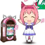 pink cat girl dancing with jukebox