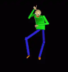 Green shirt blue pants character dancing